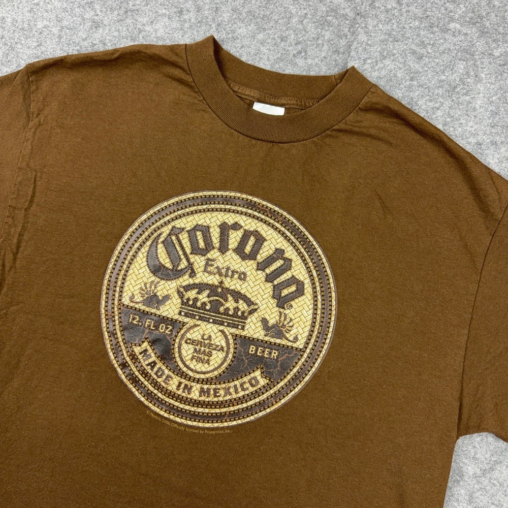 VTG Corona Extra T Shirt Men Large Brown Basketweave Beer Graphic Made In Mexico